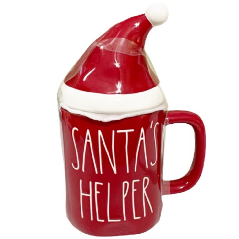 NEW Rae Dunn SANTA’S HELPER Christmas Mug w/Santa Hat Topper 🎅🏻 🎅🏻